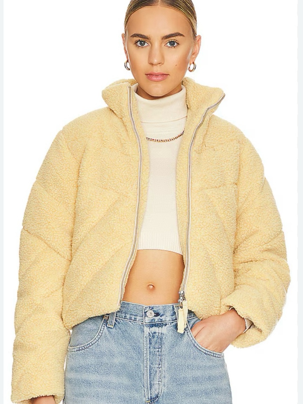EAVES X REVOLVE IZZY Cropped Teddy Jacket in Pale Yellow
